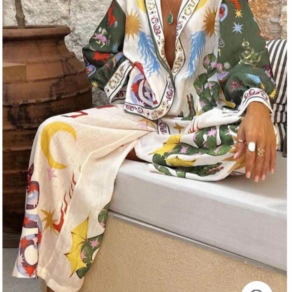 Print long sleeve shirt and elastic waist pants